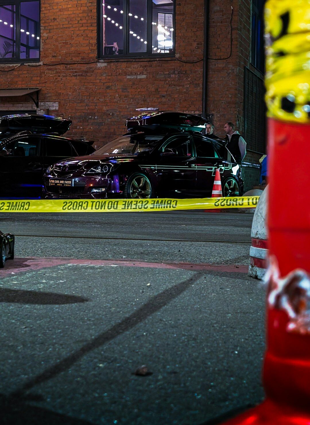 crime scene tape at night