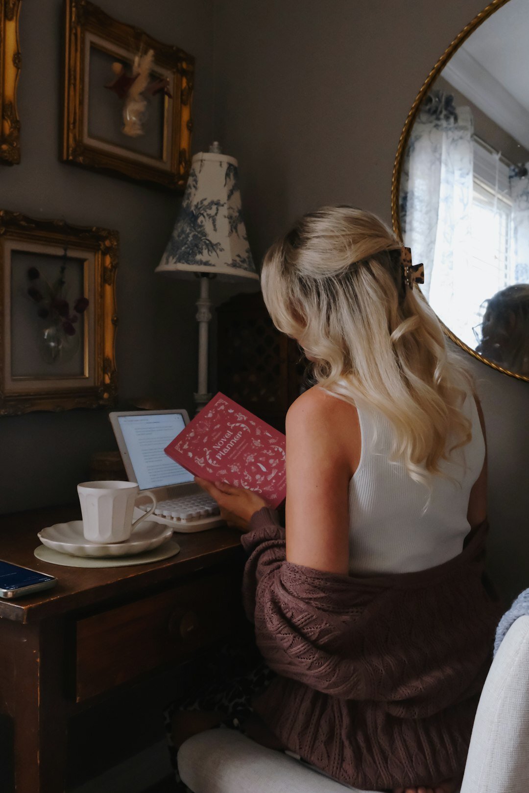 mystery author writing at desk
